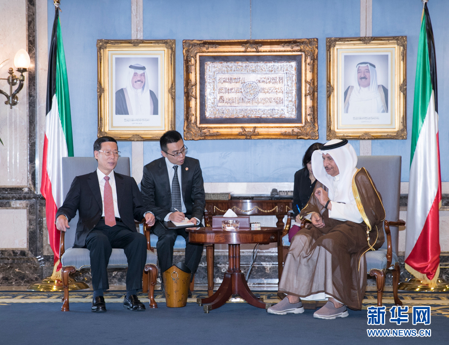 8月22日，应邀访问科威特的中共中央政治局常委、国务院副总理张高丽在科威特城会见科威特首相贾比尔。 新华社记者 王晔 摄