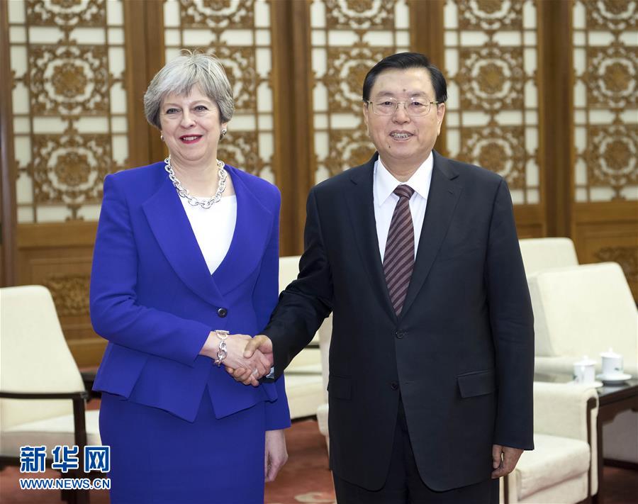 2月1日，全国人大常委会委员长张德江在北京人民大会堂会见英国首相特雷莎·梅。新华社记者 李涛 摄