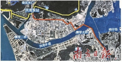 第四管道工程洪湾泵站至澳门段(图中红色线段标识处.