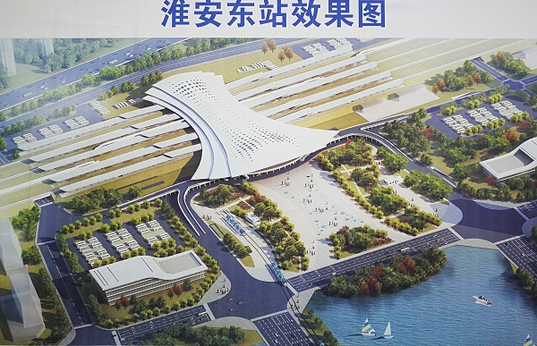 此次考察的首站是位于淮安生态文旅区的淮安东站交通枢纽工程项目现场