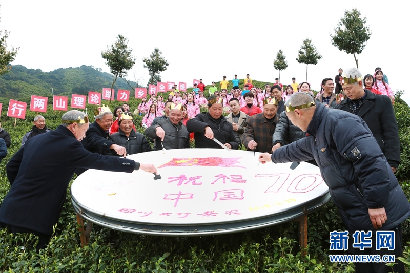 四川大竹"喊山开茶 70岁茶农与祖国一起过生日