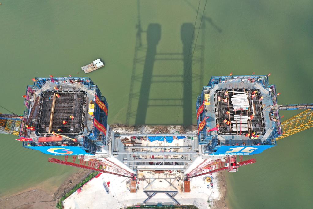 廣西最長跨海大橋174米高主塔封頂